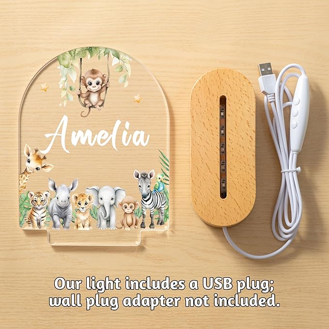 Personalized Baby Gifts for Kids Boys Girls, Custom Name LED Lamp, Safari - Image 6