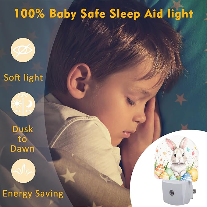 Easter Rabbit and Eggs Night Light Plug into Wall, Happy Easter Bunny - Image 5