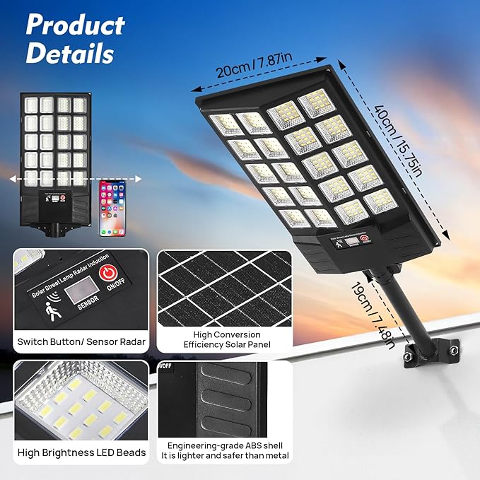 Solar Street Light with Remote, Waterproof Motion Sensor Flood Light, Dusk to - Image 7