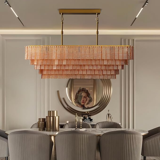Rectangular Large Chandelier for Dining Room, Linear Chandelier by AUDOSY