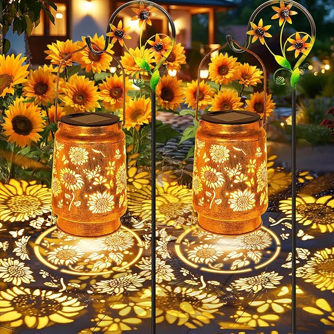 2 Pack Sunflower Solar Lanterns Garden Decor, Christmas Gifts - Image 7