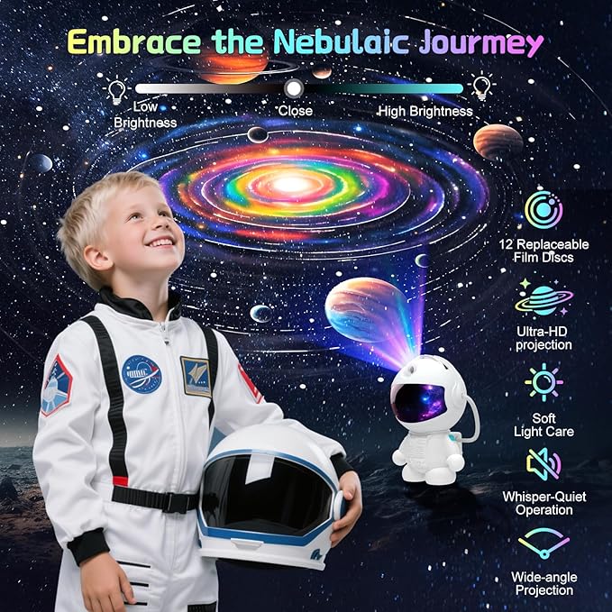 Space Galaxy Night Light Projector, Ultra-HD Astronaut Design, 12 Film Discs - Image 3