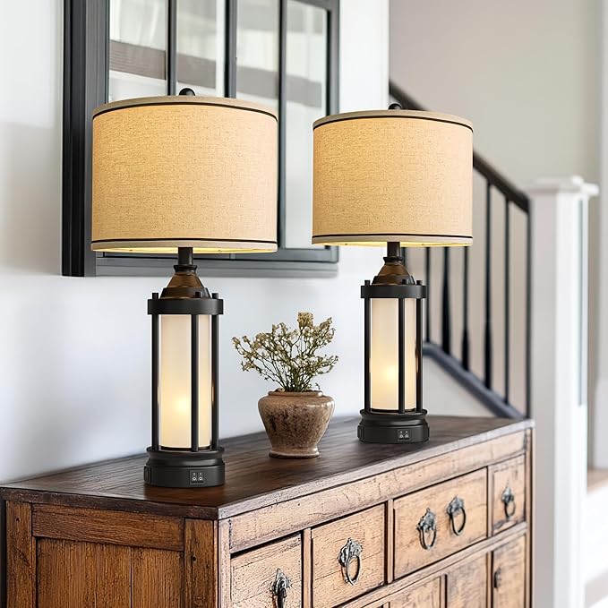 25'' Table Lamps for Bedroom Living Room Lamps Set of 2 Farmhouse Nightstand - Image 8