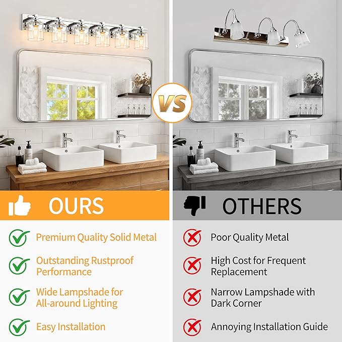 6 Light Modern Bathroom Light Fixtures Over Mirror, Chrome Vanity Lights - Image 8