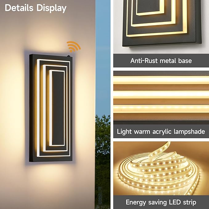 Dusk To Dawn Led Outdoor Wall Light, 3 Tier Modern Exterior Lights - Image 5