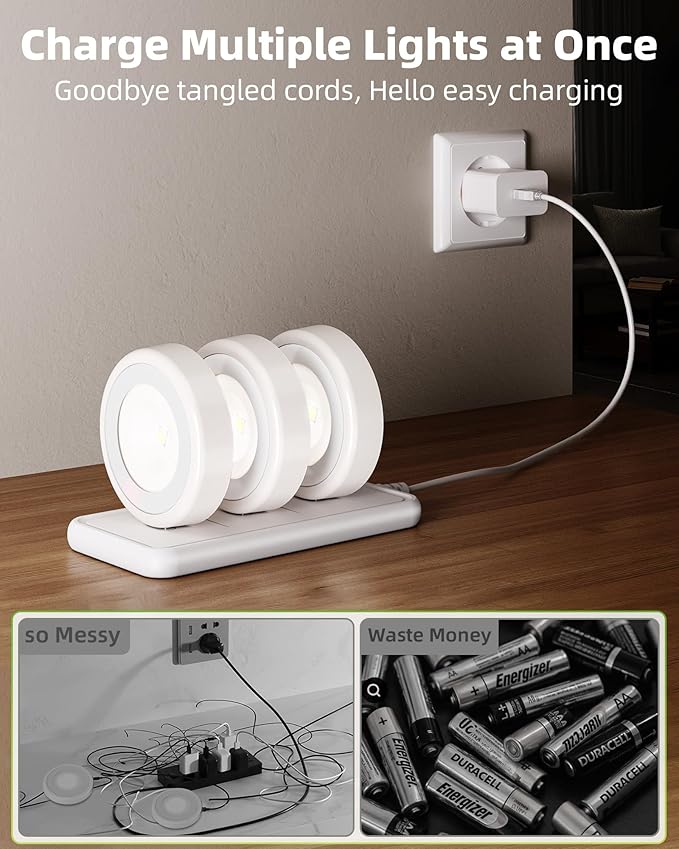 EZVALO LED Puck Lights with Charging Station, Rechargeable Sitck On Tap Lights - Image 3