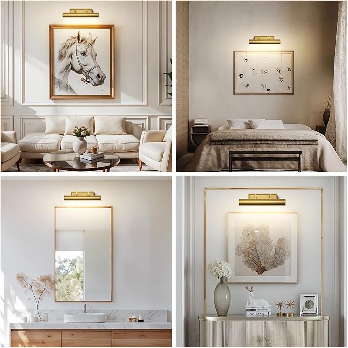 AUDOSY18 Brass Picture Light, 270° Rotatable Gold Wall Sconce Hardwired - Image 4