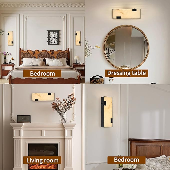 Modern Alabaster Marble Wall Sconces 14.17” Black Frame Dimmable 3000K Warm - Image 8