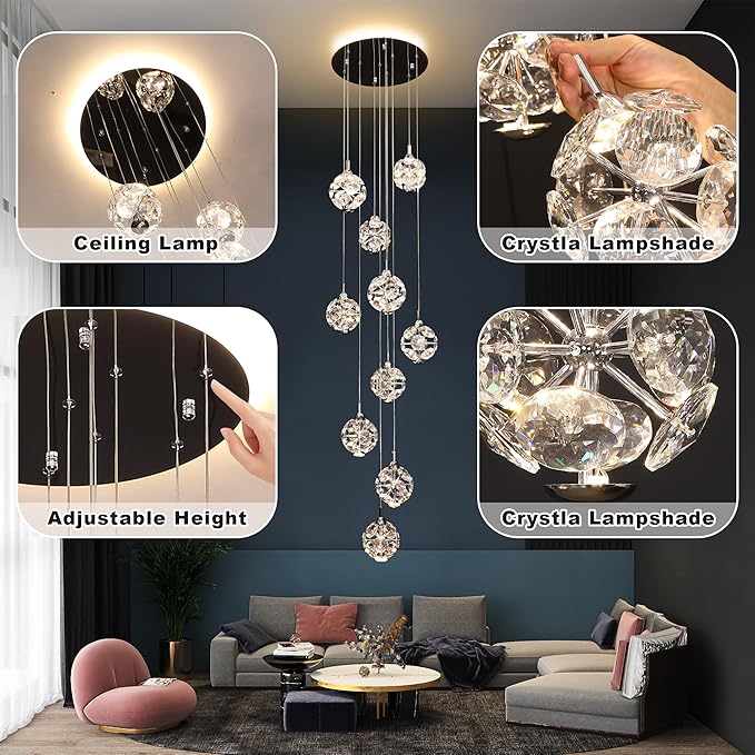 10-Light High Ceilings Long Chandeliers Modern Crystal Staircase Chandelier - Image 2