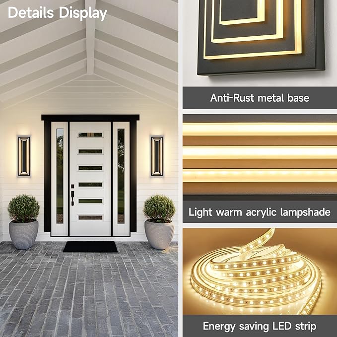 23.6 in Long Outdoor Wall Lights, 3-Tier Large Exterior Lighting Fixtures - Image 6