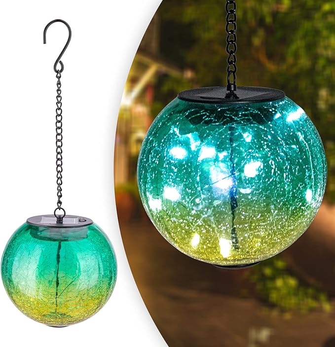 Hanging Solar Lights Outdoor Solar Lanterns Outdoor Decorative Cracked Glass by WonderSolar