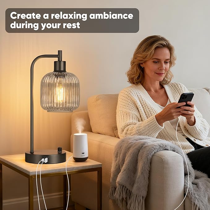 QiMH Industrial Table Lamp for Bedroom Set of 2, Stepless Dimmable Black Lamps - Image 5