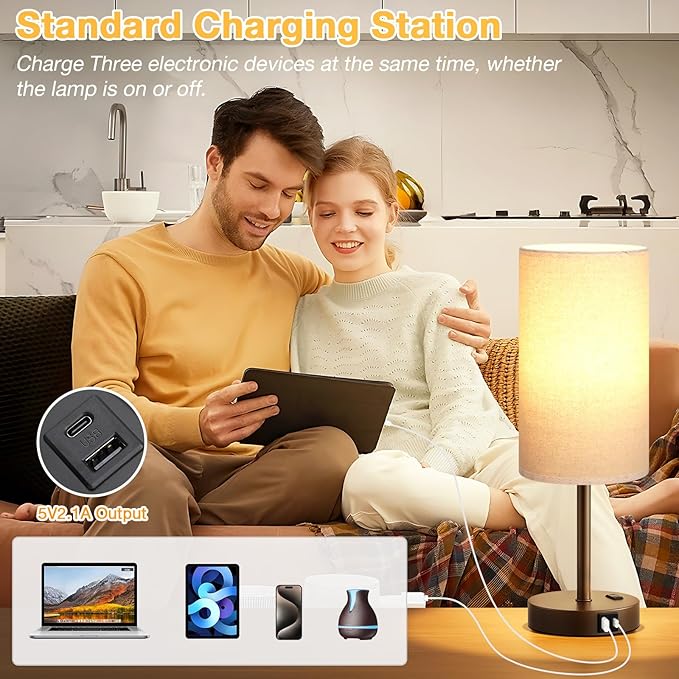 Touch Bedside Table Lamp with USB - Image 5