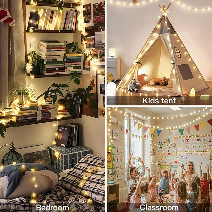 suddus String Lights for Bedroom, 33ft 100 Led Connectable Globe String Lights - Image 2