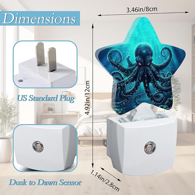 Deep-Sea Octopus Night Light, Plug Into Wall Decor Nightlights - Image 2