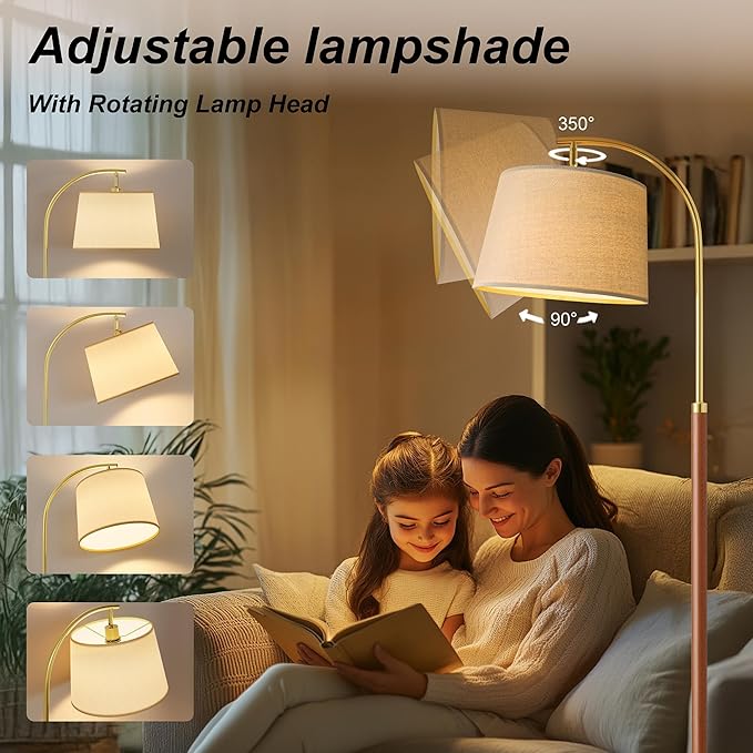 62.5" Wood Floor Lamp for Living Room Gold - Image 4