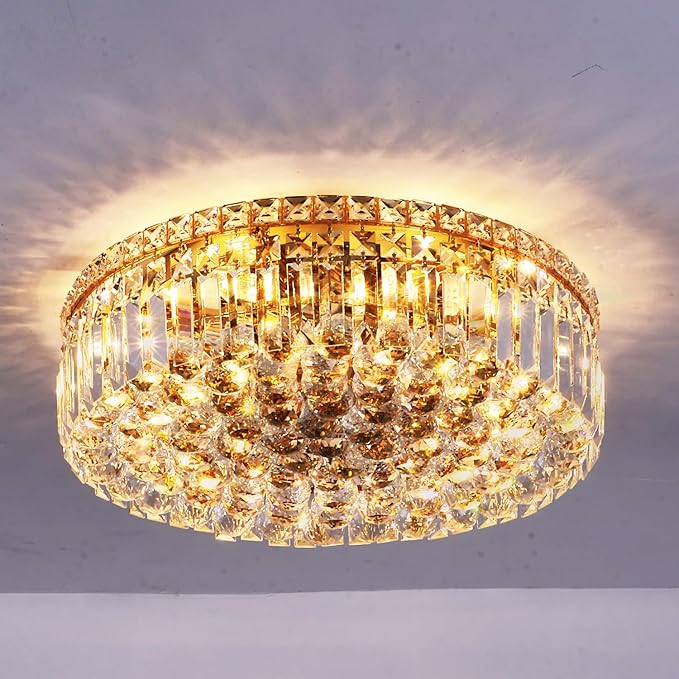 6-Lights Gold Crystal Flush Mount Chandelier Light Fixture K9 Crystals Modern - Image 8