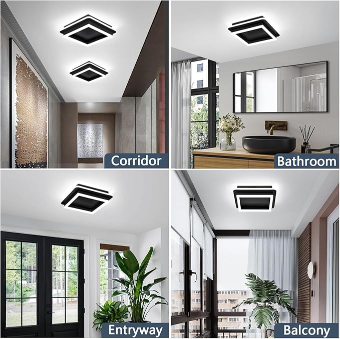 CANEOE 3 Packs Square Flush Mount Ceiling Light, 6000K Black Modern LED Ceiling - Image 8