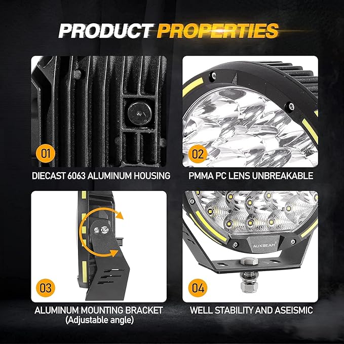 Auxbeam Round LED Driving Light, 360 Pro Series 9 Inch Offroad Spotlights 270W - Image 6