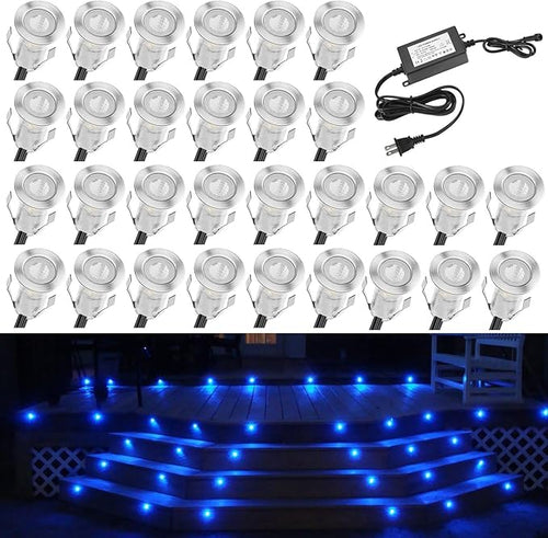 0.7" Tiny Blue LED Deck Light Kit, 0.4W Low Voltage Stainless Steel Waterproof by QACALEDOutdoorRecessedDeckLightingKits