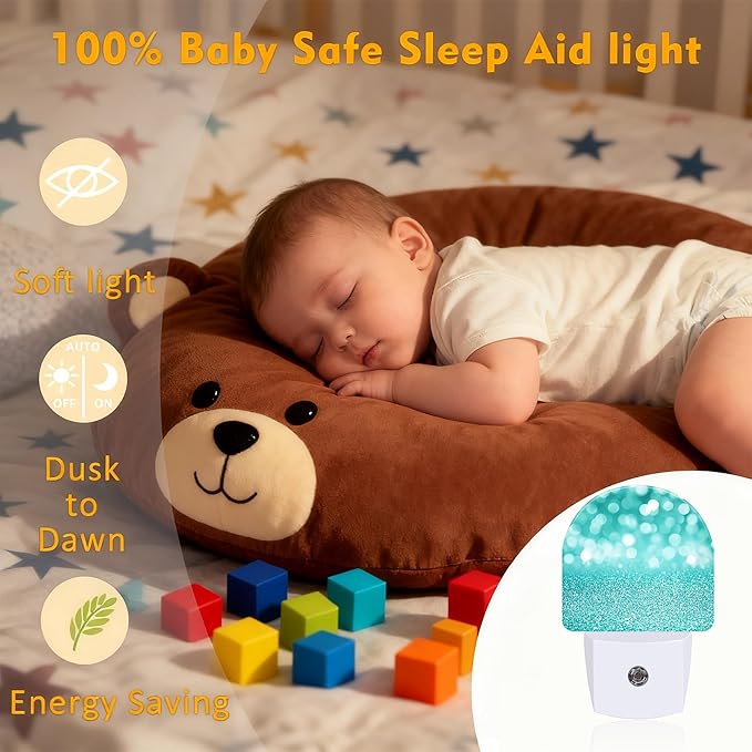 Teal Turquoise Glitter Night Light, Dusk-to-Dawn Auto Sensor Plug in Night Light - Image 6