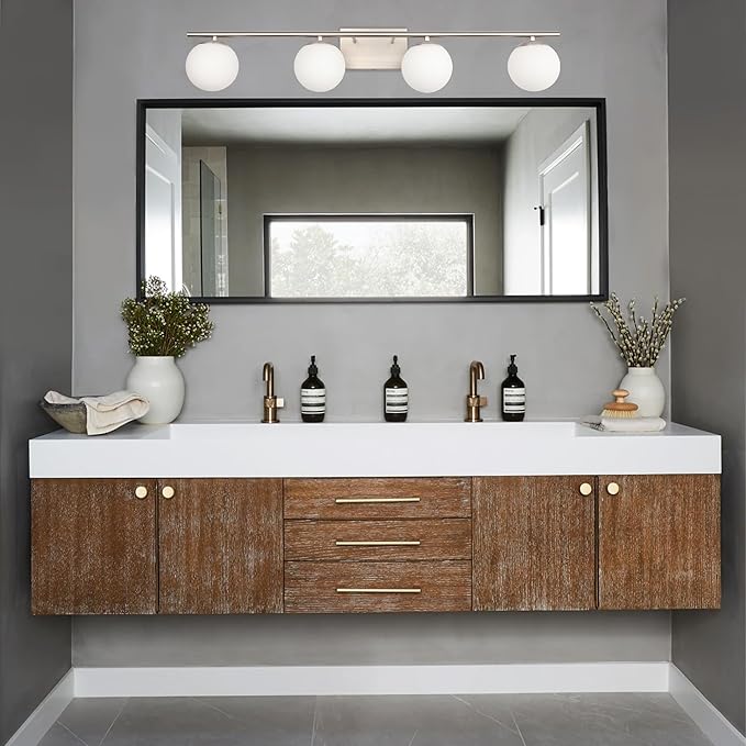 New Bathroom Vanity Light Fixtures 4 Lights Brushed Nickel Glass Shade Modern - Image 2