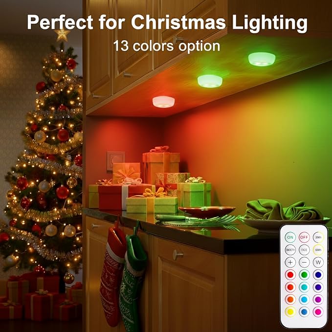 BLS LED Puck Lights with Remote Control, RGB 13 Color Changing Under Cabinet - Image 2