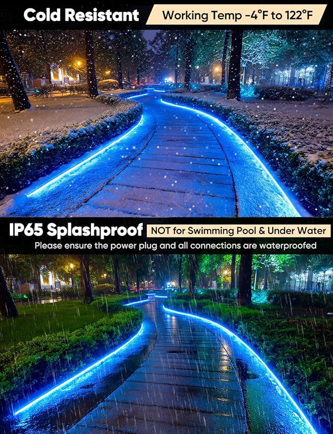 16FT Blue LED Neon Rope Lights, AC 110-120V Flexible Neon Strip Outdoor - Image 3