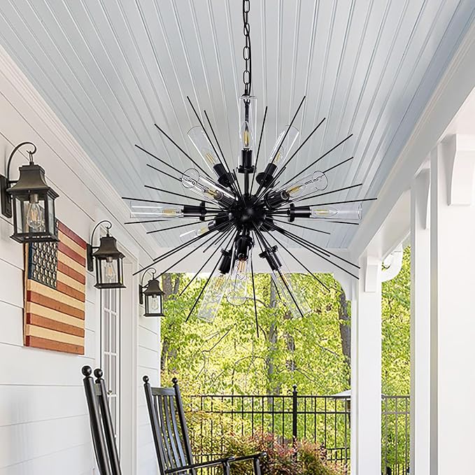 Wellmet Black Sputnik Chandelier Light 12 Lights, Mid Century Modern Chandeliers by Wellmet