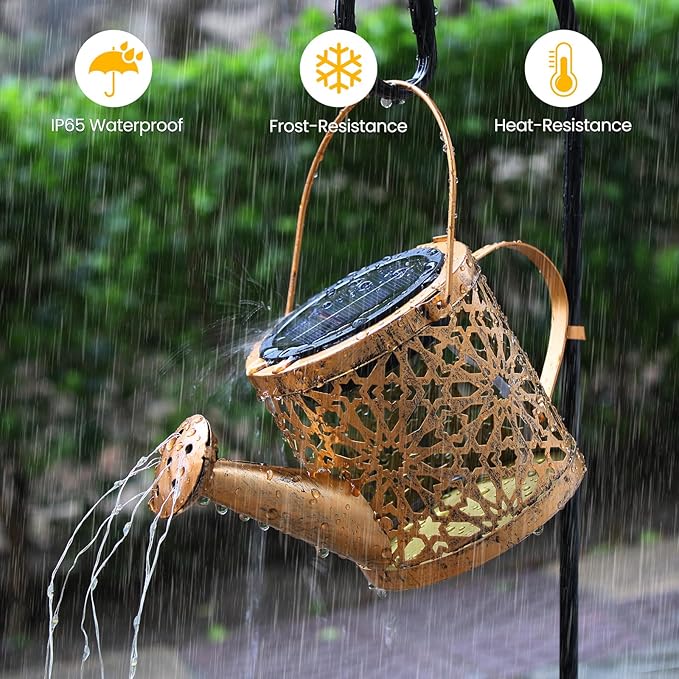 1 Pack Solar Watering Can Lantern, Hanging Light Outdoor Waterproof, Hanging - Image 3