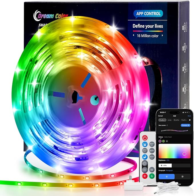 Pak LED Lights for Bedroom 16.4ft, Smart RGB+IC LED Strip Lights by Paklighting