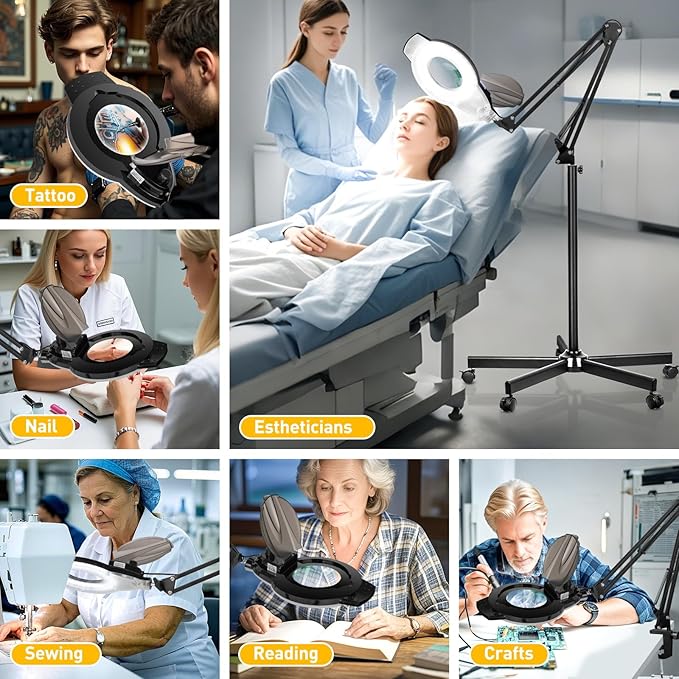 10X Magnifying Glass with Light and Stand, 2200 Lumens Dimmable Magnifying - Image 8