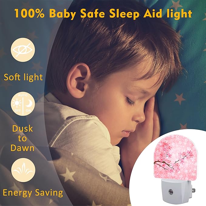 Pink Cherry Blossoms Night Light Plug into Wall, Blooming Cherry Tree Dusk to - Image 5