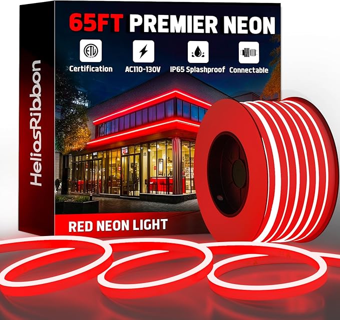 65FT Red LED Neon Rope Lights, AC 110-120V Flexible Neon Strip Outdoor by Unknown