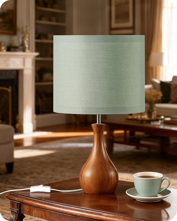 Small Table Lamp, 14.2" Cute Little Desk Lamp, Wood Bedside Lamp by GOEBLESON