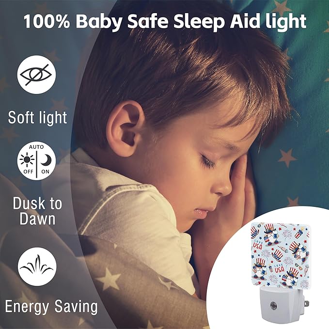 Cute American Patriotic Gnomes Night Light Plug into Wall, USA Flag Love USA - Image 5