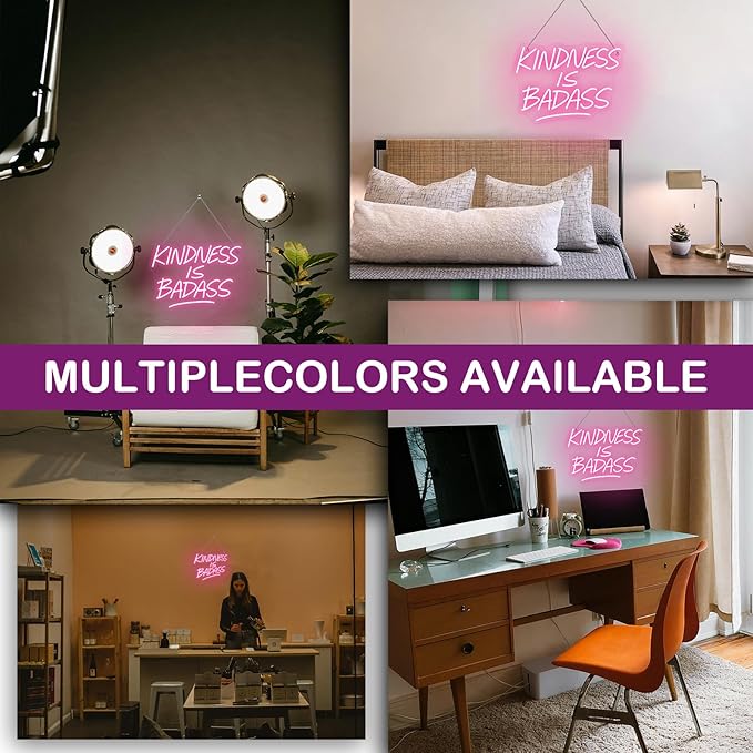 KINDNESS IS BADASS Neon Sign – Pink LED Wall Light, Inspirational Neon Word Sign - Image 5