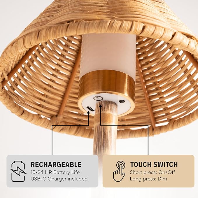 Bamboo Cordless LED Table Lamp – Rechargeable 24-Hour Battery, Dimmable Warm - Image 6
