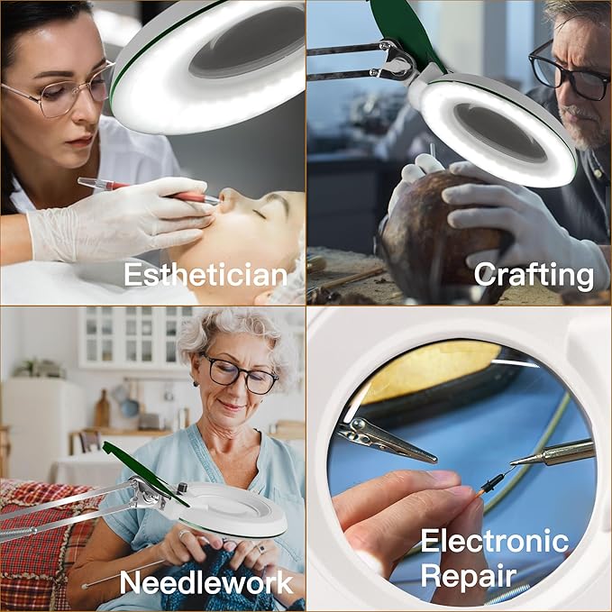 10X Magnifying Glass with Light and Stand, LED Dimmable Lighted Desk Lamp with - Image 8