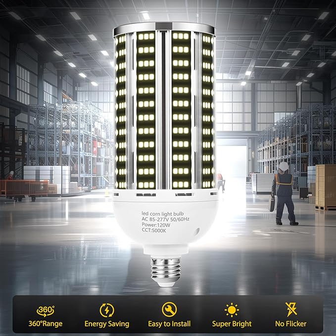 120W 2 pack LED Corn Light Bulb, Commercial Grade DayLight 5000K E26/E39 - Image 2