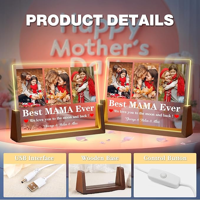Mothers Day Birthday Gifts for Mom from Daughter Son, Customized Acrylic Plaque - Image 5