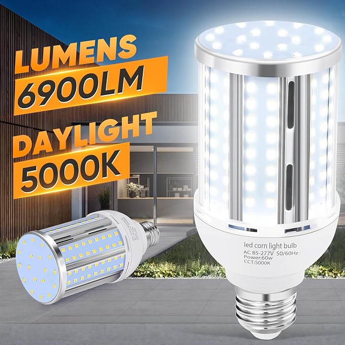 60W LED Corn Light Bulb, Fanless E26/E39 Medium/Large Mogul Base LED Cob Lamp - Image 2