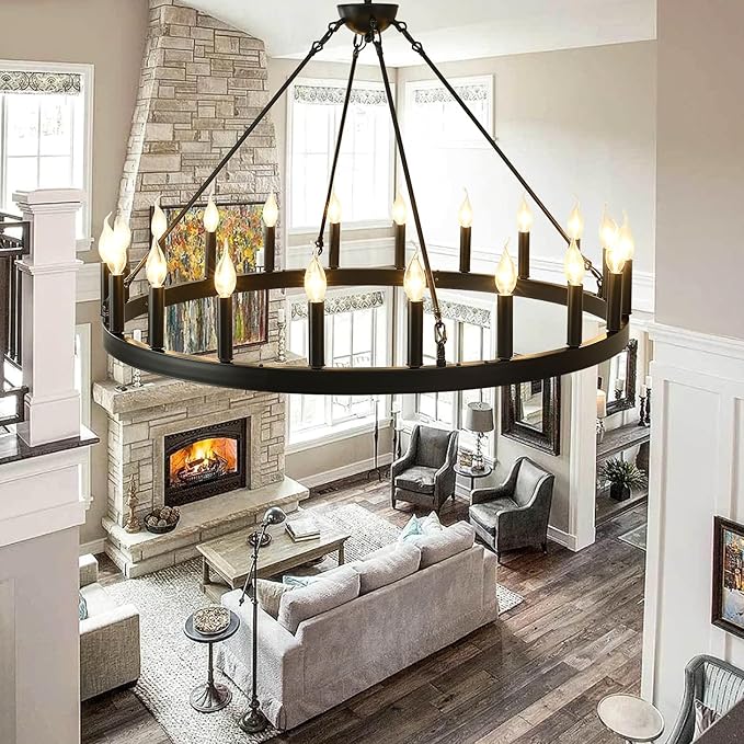 Black Wagon Wheel Chandelier 40 inch, 20-Light Farmhouse Wagon Wheel - Image 4