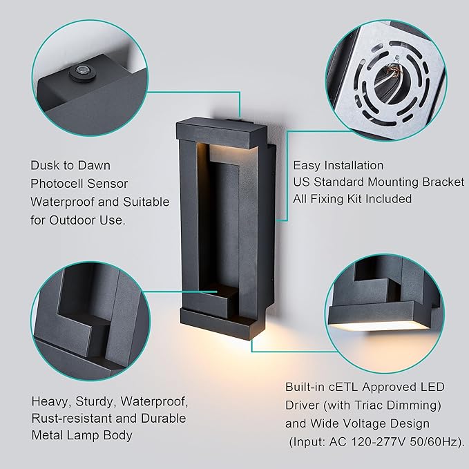 Dusk to Dawn Outdoor LED Wall Lights, Exterior Front Porch & Patio Light - Image 7