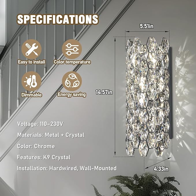 Crystal Wall Sconces, Modern Wall Light Fixtures, Chrome Wall Lamp, Luxury - Image 6