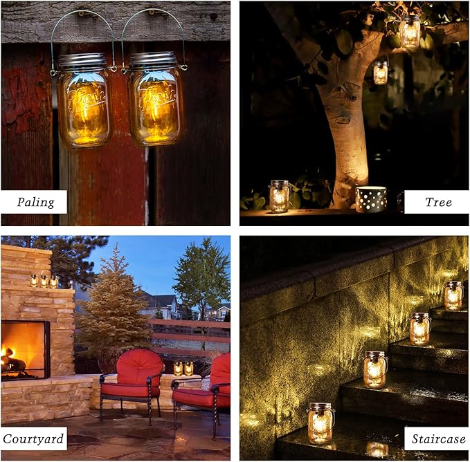 Outdoor Mason Jar Lights Hanging, Battery Operated Vintage Glass Light - Image 2