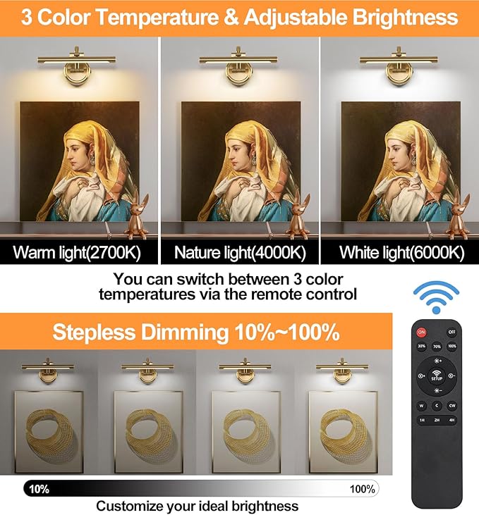 Rechargeable Picture Light for Wall, Dimmable Art Lights for Painting, Battery - Image 2