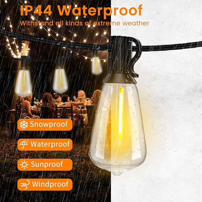 LED Outdoor String Lights 100ft ST38 Waterproof Patio Lights - Image 4