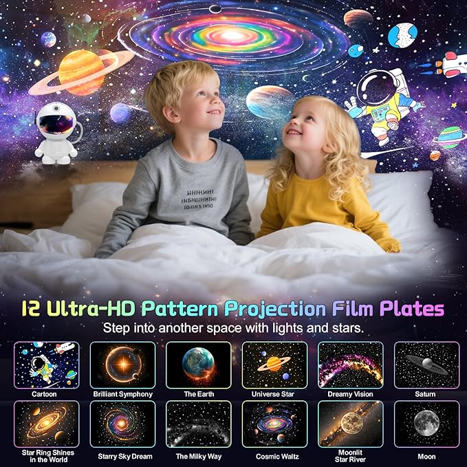 Space Galaxy Night Light Projector, Ultra-HD Astronaut Design, 12 Film Discs - Image 2