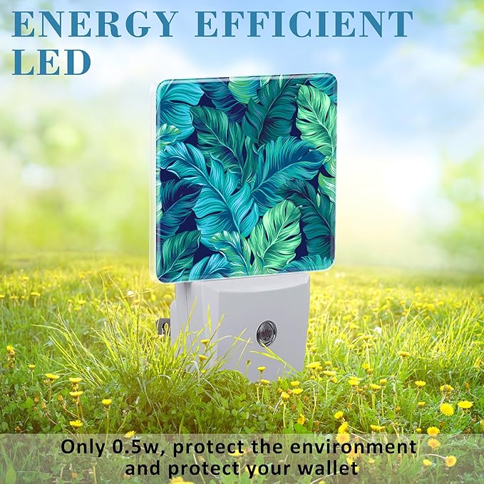 Night Light Plug into Wall Turquoise and Green Tropical Leaves Night Light - Image 6